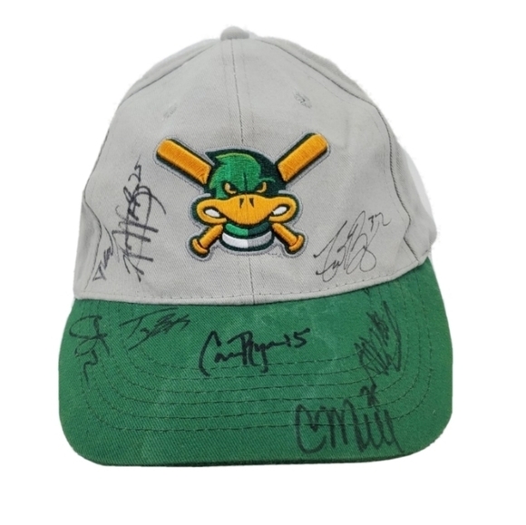 MADISON Mallards Ball Cap Gray Grn Signed Snapback 1-Sz Hat Ten Autographs Logo - Picture 1 of 14